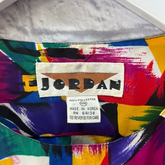 Vintage 90s Womens Short Sleeve Blouse Loud Print Size 11/12 Silky Abstract - Picture 4 of 7